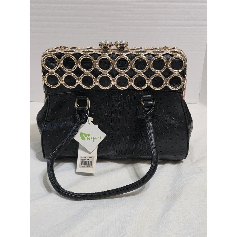 NWT Le Miel Black Vegan Leather w\ Gold Color Details LJQ019